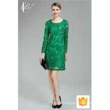 Lace Applique Round Neck Noir Robe verte Casual Women Dresses Summer